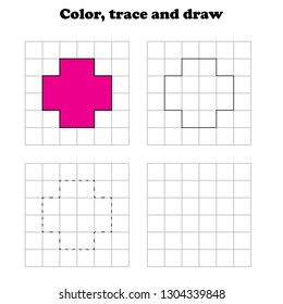 Worksheet. Task, game for kids - color, trace and draw. 