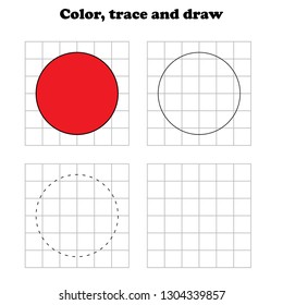 Worksheet. Task, game for kids - color, trace and draw. 