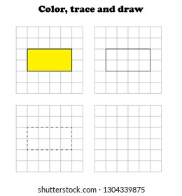 Worksheet. Task, game for kids - color, trace and draw. 