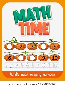 Worksheet template design for math with missing number illustration