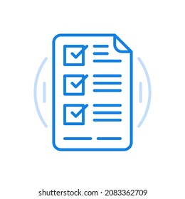 
Worksheet With Tests Vector Line Icon. Checklist Of Questions With Answer Boxes. Application Form For Employment And Passing Required Exams. Social Poll About Political Complete Decisions.