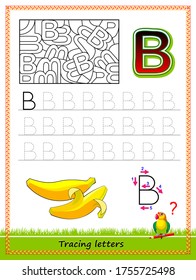 Worksheet for tracing letters. Find and paint all letters B. Kids activity sheet. Educational page for children coloring book. Developing skills for writing and tracing ABC. Online education.