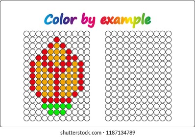 Worksheet.  tulip - puzzle task, game for preschool  kids. Color by example. Coloring book. Vector illustration. Paint the circles.