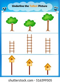worksheet - underline the tallest picture kids worksheet
