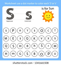 Worksheet use a dot marker to color each S