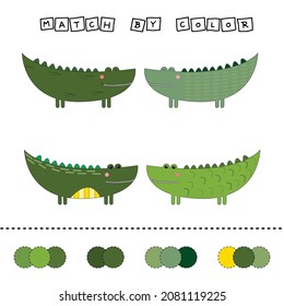 worksheet vector design, challenge to connect the crocodile  with its color. Logic game for children.