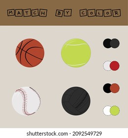 worksheet vector design, challenge to connect the  balls with its color. Logic game for children.

