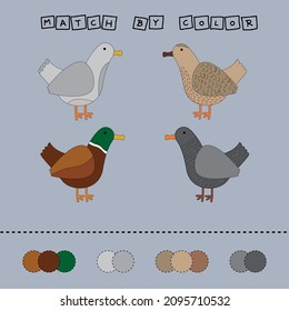 worksheet vector design, challenge to connect the  duck with its color. Logic game for children.
