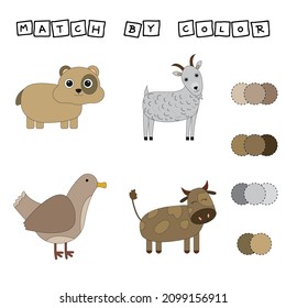 worksheet vector design, challenge to connect the pet with its color. Logic game for children.