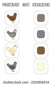 worksheet vector design, challenge to connect the pets chickens with its color. Logic game for children