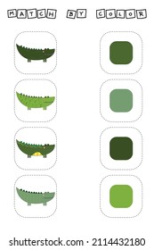 worksheet vector design, challenge to connect the crocodiles with its color. Logic game for children.