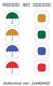 worksheet vector design, challenge to connect the umbrella with its color. Logic game for children.