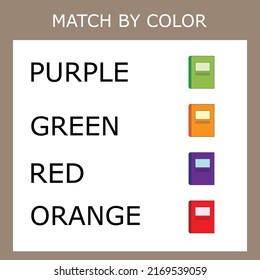 worksheet vector design, challenge to connect the stationery for school with its color. Logic game for children.