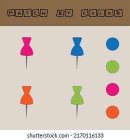 worksheet vector design, challenge to connect the pushpins with its color. Logic game for children.