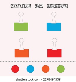 worksheet vector design, challenge to connect the paperclips with its color. Logic game for children.