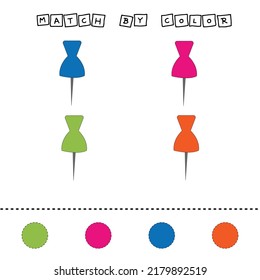 worksheet vector design, challenge to connect the pushpins with its color. Logic game for children.