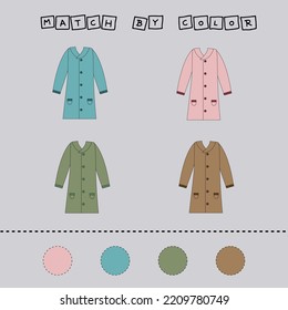 worksheet vector design, challenge to connect the  coat  with its color. Logic game for children.