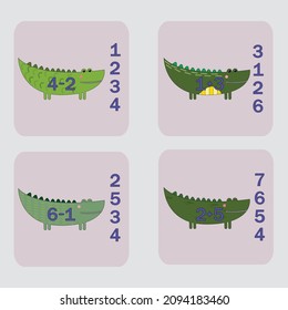 worksheet vector design, task to calculate the answer and connect to the correct number. Logic game for children.