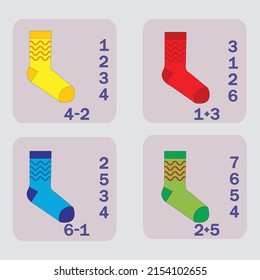 worksheet vector design, task to calculate the answer and connect to the correct number. Logic game for children.