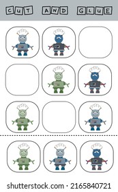 worksheet vector design, the task is to cut and glue a piece on colorful   robots.   Logic game for children.
 
