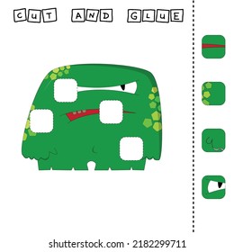 worksheet vector design, the task is to cut and glue a piece on bright monster.  Logic game for children.