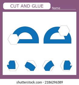 worksheet vector design, the task is to cut and glue a piece on  ruller.  Logic game for children.