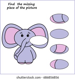 Worksheet.  Visual logic puzzle: Find missing piece - Puzzle game for kids, children. 