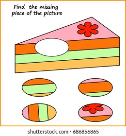 Worksheet.  Visual logic puzzle: Find missing piece - Puzzle game for kids, children. 