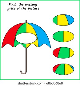 Worksheet.  Visual logic puzzle: Find missing piece - Puzzle game for kids, children. 