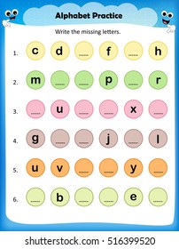 worksheet - write the missing alphabet letters in the rows