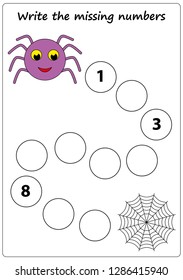 worksheet,  write the missing numbers. Mathematics task. 