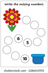 worksheet,  write the missing numbers. Mathematics task. 
