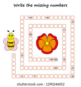 worksheet,  write the missing numbers. Mathematics task. 