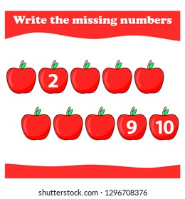 worksheet,  write the missing numbers. Mathematics task. 