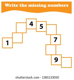 worksheet,  write the missing numbers. Mathematics task. 