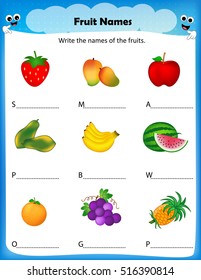 worksheet - write the names of the fruits worksheet for preschool kids