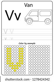 Worksheet. Writing A-Z, alphabet, exercises game for kids. Writing letter V