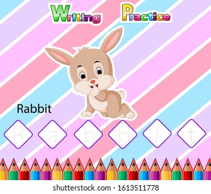 Worksheet Writing practice alphabet R for Rabbit of illustration