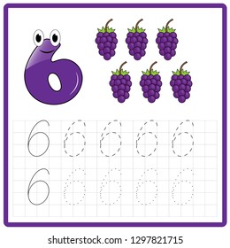 Worksheet. Writing practice number 6 - game for kids. Mathematics task