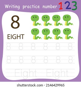 Worksheet Writing practice number eight animal