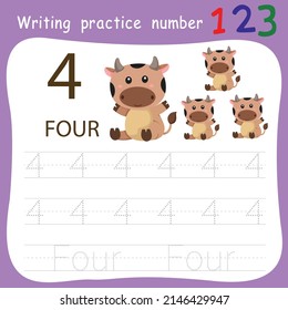 Worksheet Writing practice number four animal