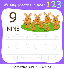 Worksheet Writing practice number nine