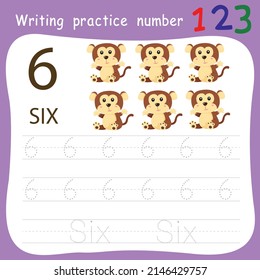 Worksheet Writing practice number six animal
