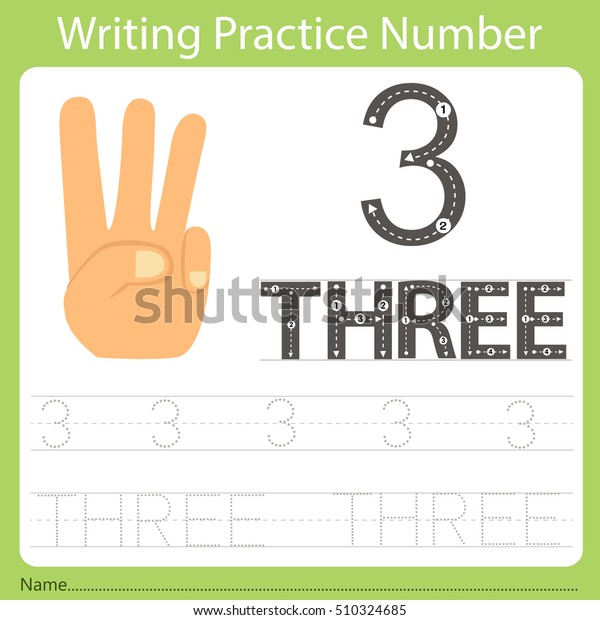 worksheet writing practice number three stock vector royalty free 510324685