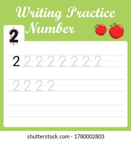 Worksheet Writing Practice Number Two Fruit. 2 Apple Number