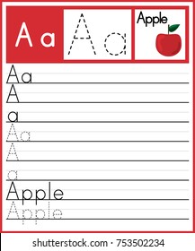 Worksheet.Alphabet activity for pre schoolers and kindergarten.Alphabet tracing letter A activity. Printable page.Vector Illustration.