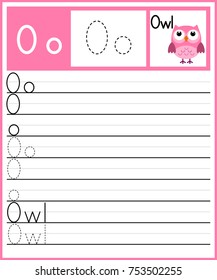 Worksheet.Alphabet activity for pre schoolers and kindergarten.Alphabet tracing letter O activity. Printable page.Vector Illustration.