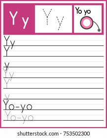 Worksheet.Alphabet activity for pre schoolers and kindergarten.Alphabet tracing letter Y activity. Printable page.Vector Illustration.
