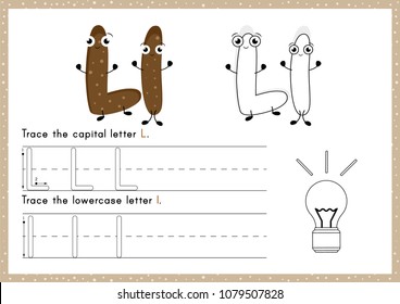 Worksheet.Alphabet activity for pupil.Tracing letter A-Z. Colouring page. Vector illustration. Printable page.