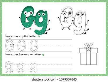 Worksheet.Alphabet activity for pupil.Tracing letter A-Z. Colouring page. Vector illustration. Printable page.